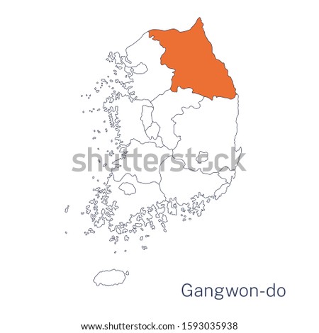 Vector detailed map of South Korea regions. Gangwon-do