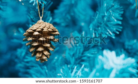 Christmas Tree Decoration Pine Cones On Fir Branch Blurred Background