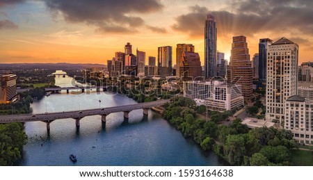 Austin Texas with sunset and clouds Royalty-Free Stock Photo #1593164638
