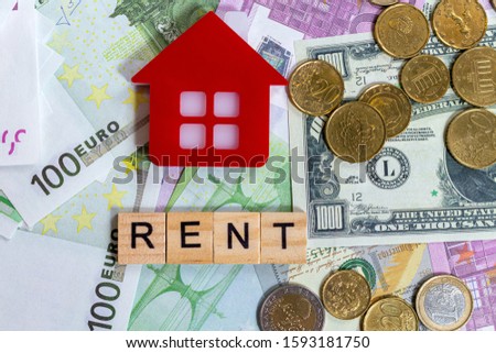 word text rent or buy on the money banknotes background