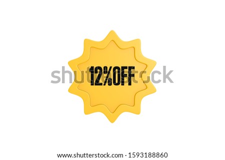 12 percent off 3d sign in black color with yellow isolated on white background, 3d illustration.