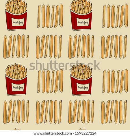 Fried potatoes. Seamless pattern. hand drawn vector illustration.  french fries. doodles or cartoon style.