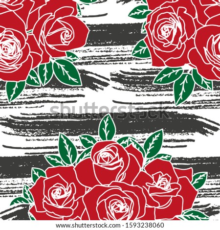 Floral background. Roses with leaves. Hand-drawn vector illustration.