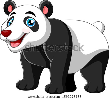 Happy cute panda smiling white background