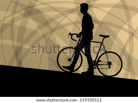 Active sport road bike bicycle rider detailed silhouette in abstract background landscape illustration vector