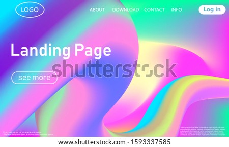 Landing page. Flow shape. Fluid background. Trendy abstract cover. Futuristic design poster. Colorful gradient. Vector.