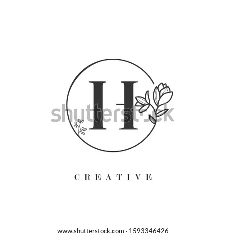 Creative initial letter H logo with circle hand drawn flower element. design vector illustration symbol template
