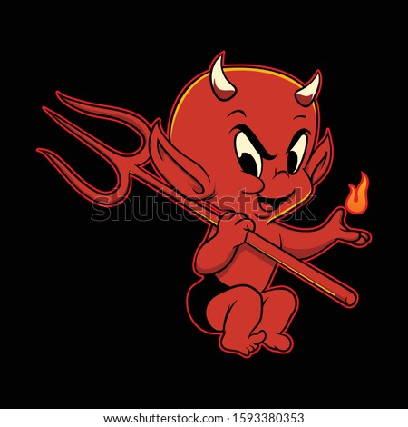 Baby Devil Cartoon Vector Illustration Logo Royalty-Free Stock Photo #1593380353