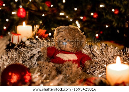 Teddy bear waiting for the holidays. The picture was taken in studio