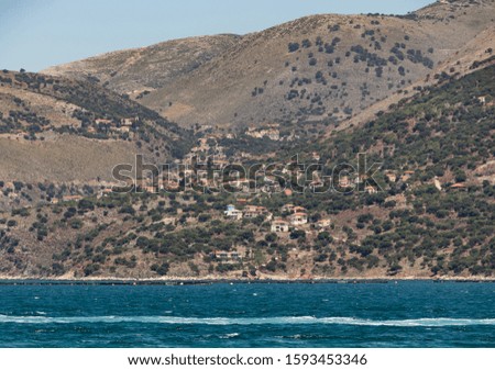 Picture taken on the island of Kefalonia. View of a village on the hill side
