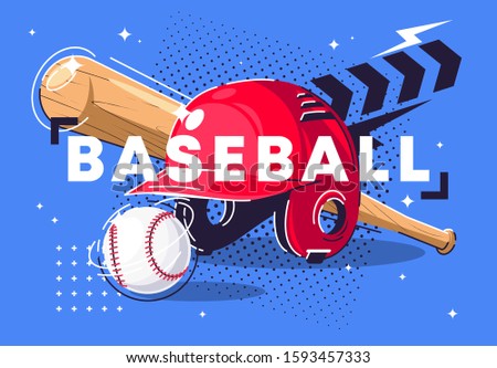 vector illustration of sports equipment for playing baseball, baseball bat, baseball ball and helmet