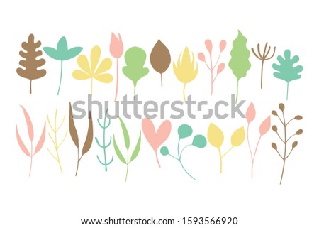 Colourful cute leaf clip arts set vector illustration.