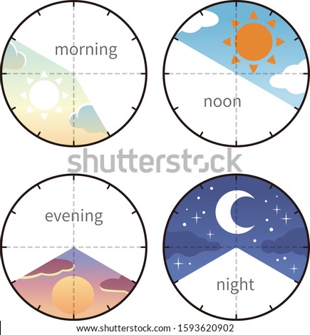 Morning, noon, evening, night time zone icons Royalty-Free Stock Photo #1593620902