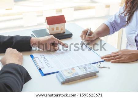 Contacting the buying or selling of real estate through a sales representative offering a contract to buy a house or apartment, condo and providing house keys for success
