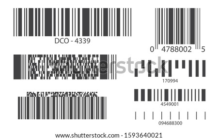 Line barcode collection. Product code for scan bars retail reader. Supermarket symbols scanning label inventory tracking template