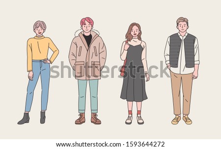 Set of men and women characters in various fashion styles. flat design style minimal vector illustration.