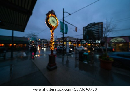 Rainy bokeh city street light in  vancouver, bc, canada
