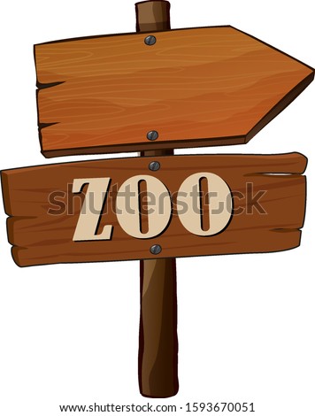 Wooden sign of zoo on white background illustration