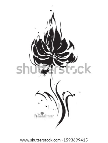 Graphic, watercolor black and white flower drawn by hand