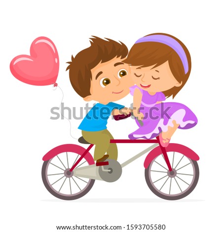 Happy couple is riding a bicycle