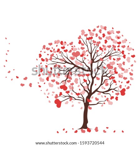 Tree with leaves in the shape of hearts isolate on a white background. Vector graphics.