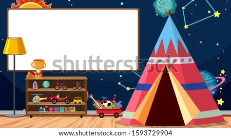 Children room with whiteboard and tent illustration