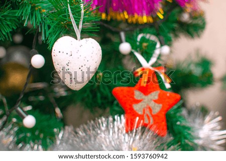 Christmas toy heart on a Christmas tree, Christmas decorations