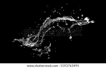 Stylish water splash. Water splash. Isolated on black background. Water Splash On Black Background.Clear water surface on a black with ripple and bubbles. High resolution splashes collection. Royalty-Free Stock Photo #1593763495