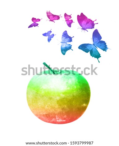  apple with butterfly isolated on a white background. template for design