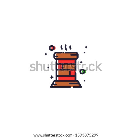 Chimney Vector Icon Illustration. Merry Christmas. Filled Outline Style. Sticker. Fireplace.
