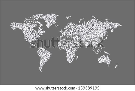 Crumpled paper vector world map