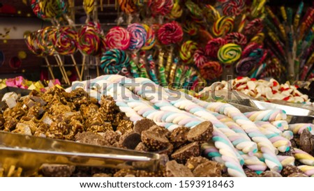 Sweets on the counter. Christmas fair in Paris.