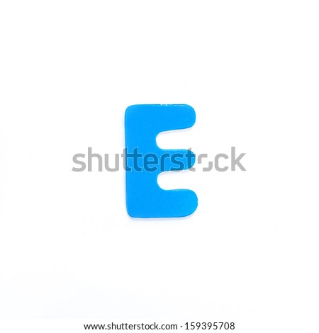 Colour wooden alphabet letter with drop shadow on white background, E