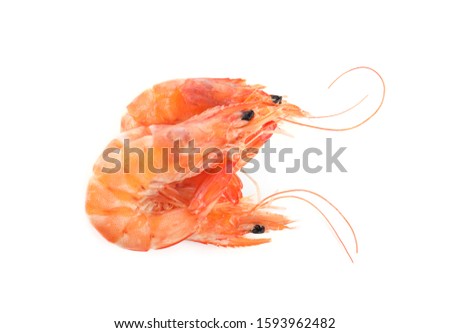 Delicious cooked shrimps isolated on white, top view Royalty-Free Stock Photo #1593962482