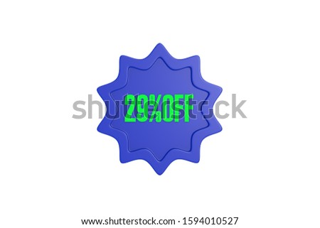 29 percent off 3d sign in green color with blue isolated on white background, 3d illustration.