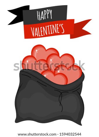 Valentine's Day card with bag. Cartoon style. Vector illustration