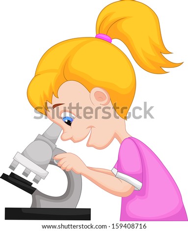 Young girl using microscope