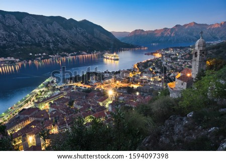 Photo of the kotor bay at the sunset time