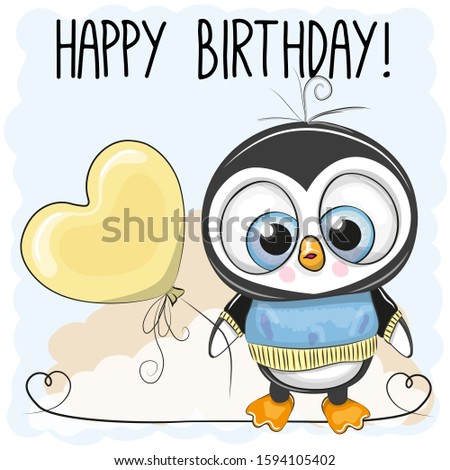 Cute Cartoon Penguinl Boy with a balloon