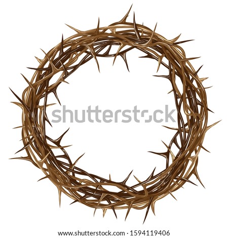Crown of thorns. Color, artistic, graphic drawing of a crown of thorns with thorns on a white background.