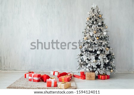 Christmas tree with decoration and gifts new year