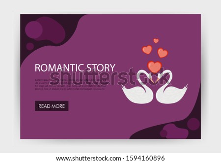 Home page Valentine's Day template with cute swans. Cartoon style. Vector illustration