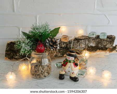 Christmas decorations on a light background. Christmas rat Symbol of the new year 2020. Christmas card. Chinese New Year 2020. Christmas toys, bokeh. Happy New Year. New Year concept. Rat on the backg