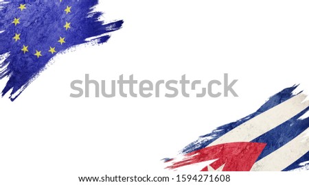 Flags of Europe Union and Cuba on White Background 