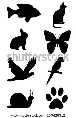 The picture Silhouette of animals on white background.