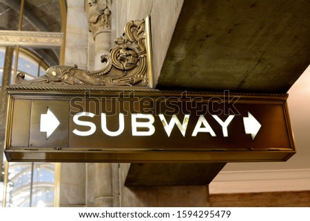Ornate Brass New York City Subway Sign