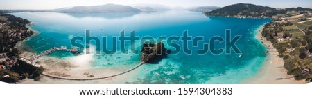 Panoramic picture of the private island Castle Litzlberg (Schloss Litzlberg) on the Lake Atter (Attersee) in Austria