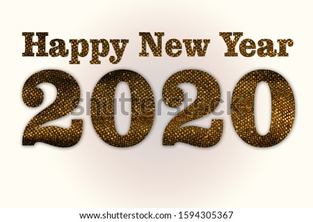 Happy New Year 2020 writen with golden febric on white background