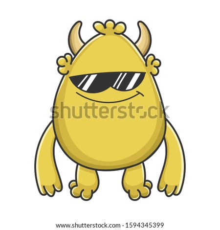 Cool sunglasses yellow goblin cartoon monster isolated on white