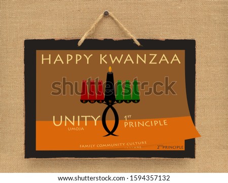 Happy Kwanzaa Day 1 principle (Umoja is Unity) card calendar sign hanging on canvas